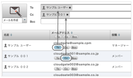 選択入力でメールを作成